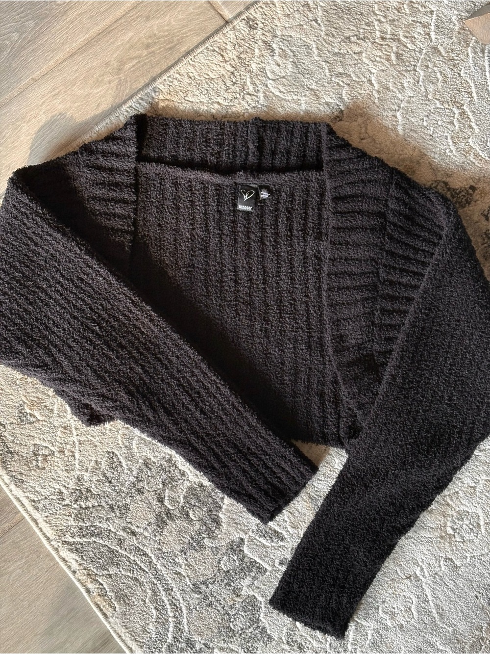 Windsor Black Textured Sweet and Cozy Oversized Knit Sweater Bolero